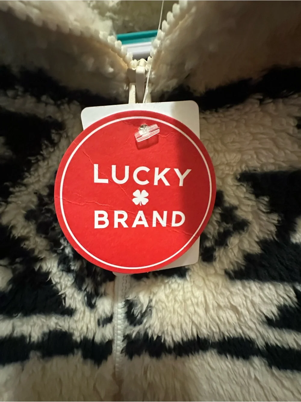 NWT Lucky Brand Cream and Black Aztec Sherpa Zip Jacket - Picture 6 of 12